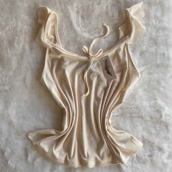 New Jessica Simpson Ruffle Strap Rib Tank Top - Picture 5 of 10